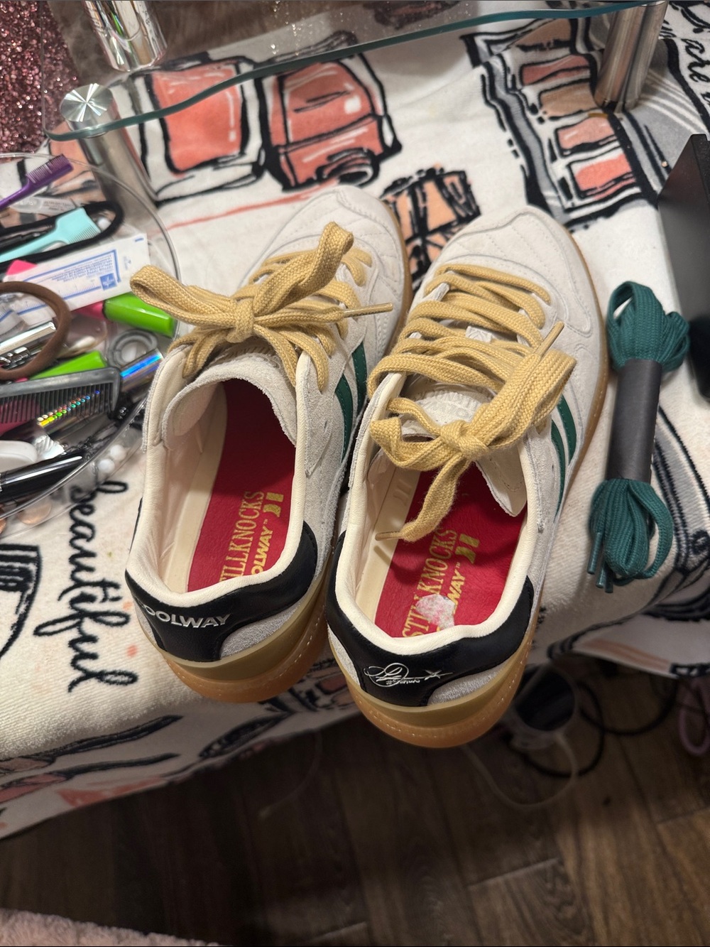 Free people women coolway Sneakers with Green Stripes and Tan Laces